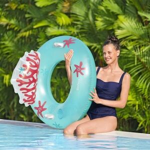 Bestway H2OGO Coral Bliss Swim Tube Pool Float w/ Cup Holder & Headrest – New